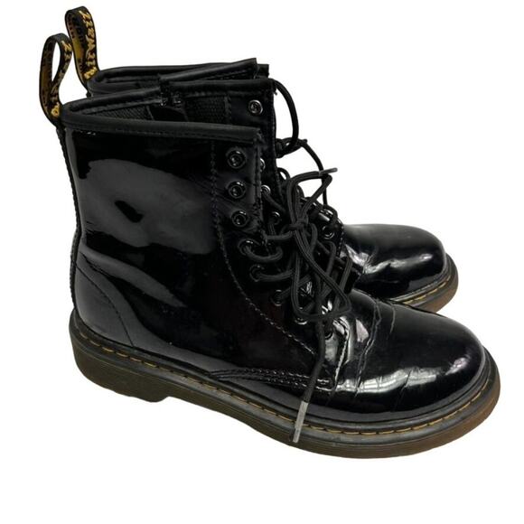Dr. Martens Boots Girls 3 Black Patent Leather Lace Up Side Zip - Picture 2 of 12